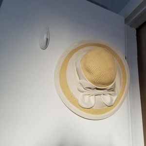 Callanan Millinery Wide Brim Straw Hat Cream Bow Preowned